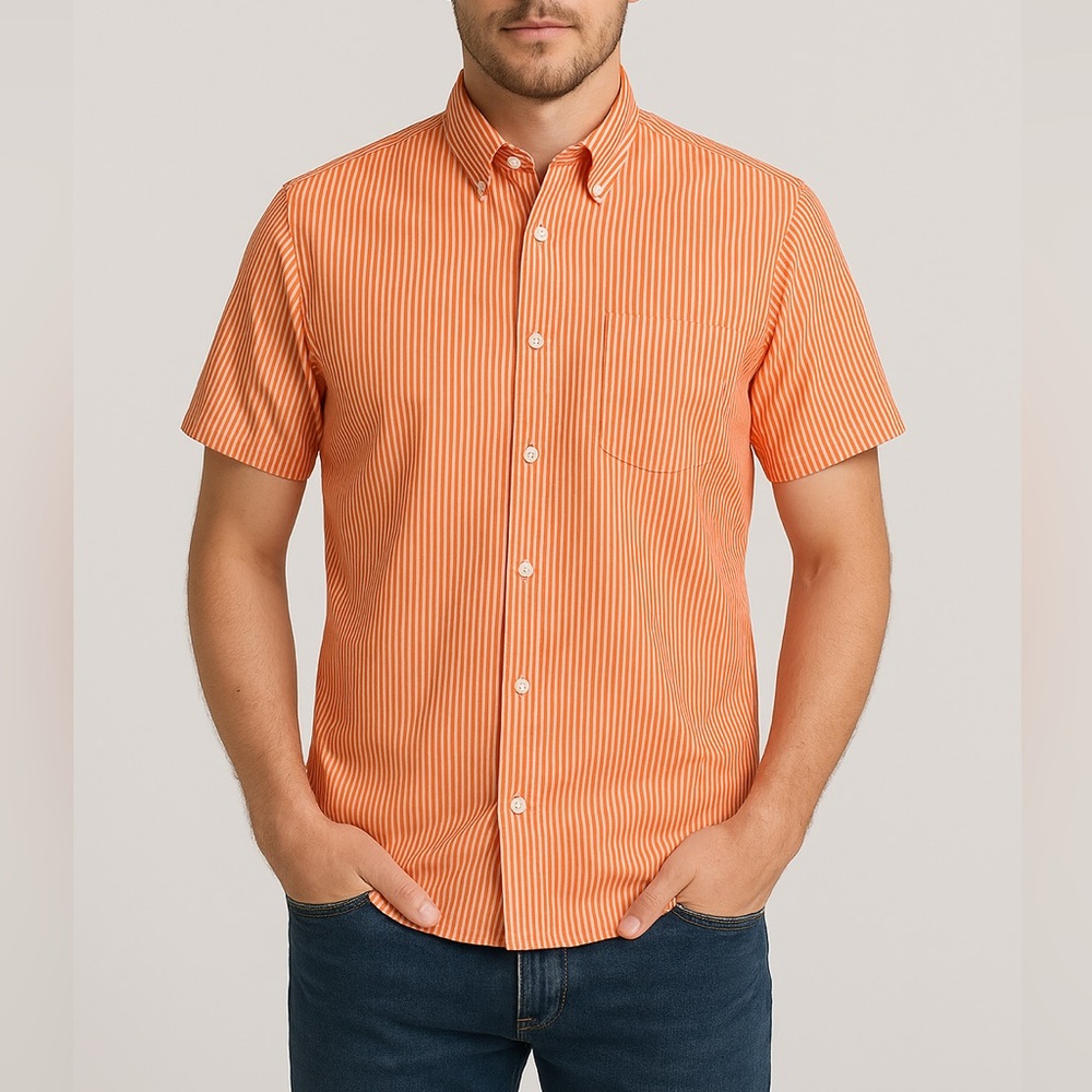 Mr. Turk striped short sleeve button down in orange white - XL